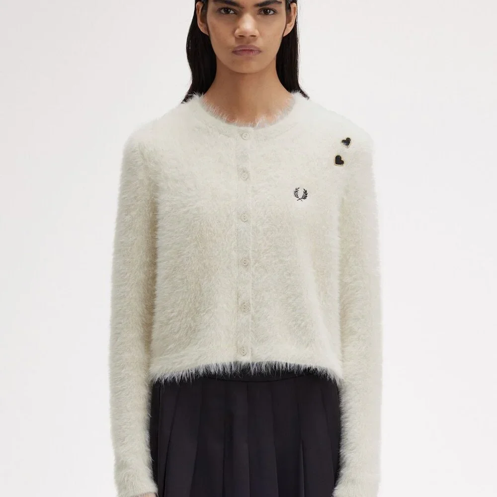 NWT Fred Perry Amy Whitehouse White Furry Cardigan Sweater - Picture 3 of 11